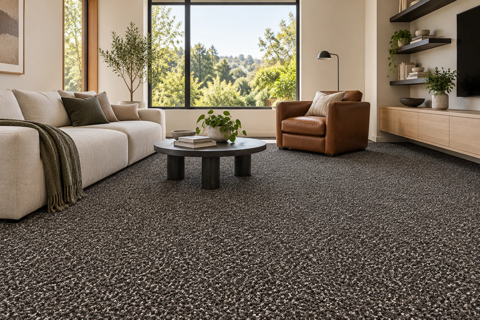 Architectural visualisation: Titan Charcoal 35oz carpet in a contemporary interior