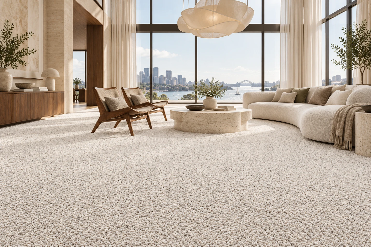 Architectural visualisation: Titan Pearl Ivory 55oz carpet in a luxurious interior