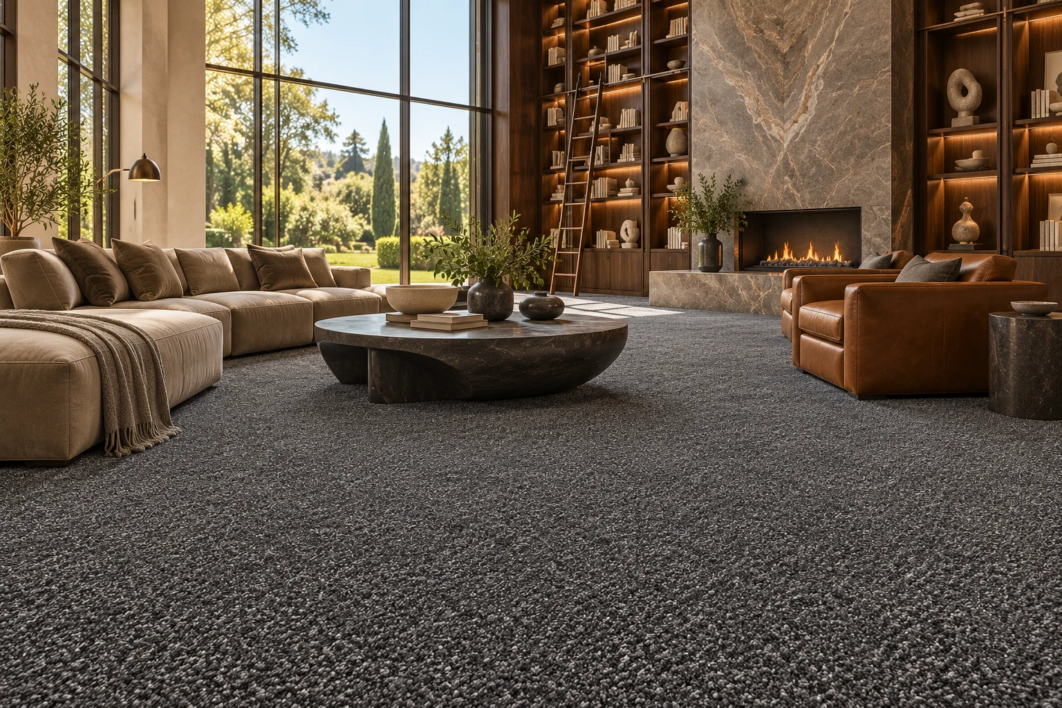Architectural visualisation: Titan Smoked Graphite 55oz carpet in a luxurious interior